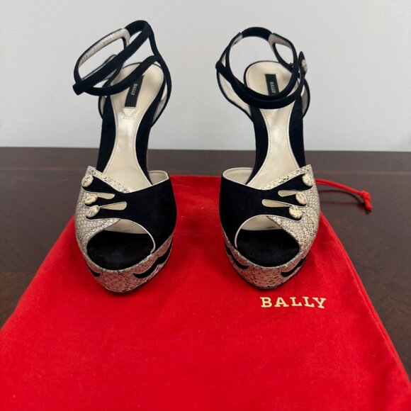 Bally Black with Python Leather Trim Heels - Picture 2 of 5